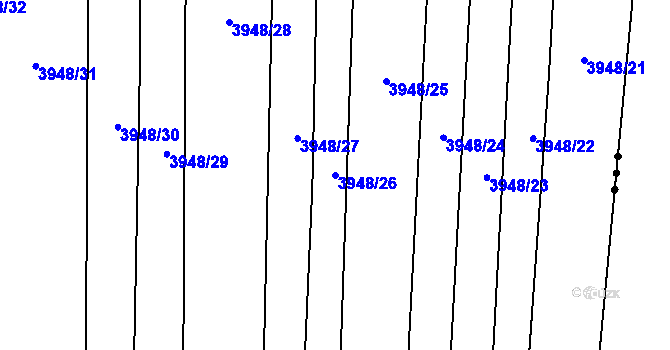 Parcela st. 3948/26 v KÚ Hovězí, Katastrální mapa