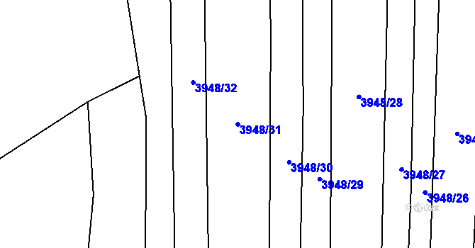 Parcela st. 3948/31 v KÚ Hovězí, Katastrální mapa