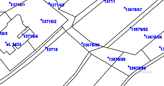 Parcela st. 13678/58 v KÚ Hovězí, Katastrální mapa