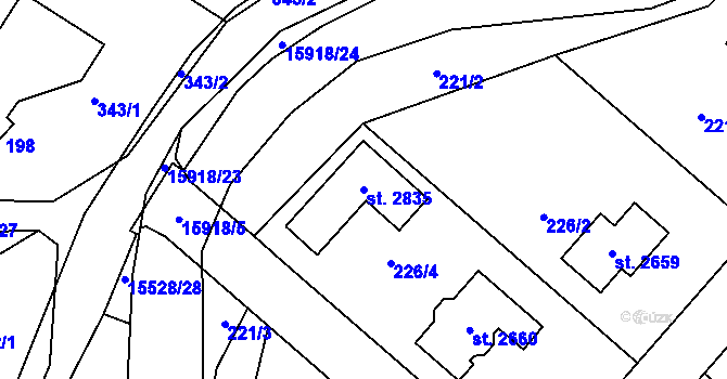 Parcela st. 2835 v KÚ Hovězí, Katastrální mapa