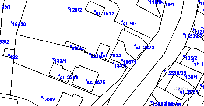 Parcela st. 2833 v KÚ Hovězí, Katastrální mapa