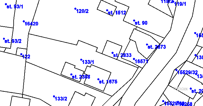 Parcela st. 133/4 v KÚ Hovězí, Katastrální mapa