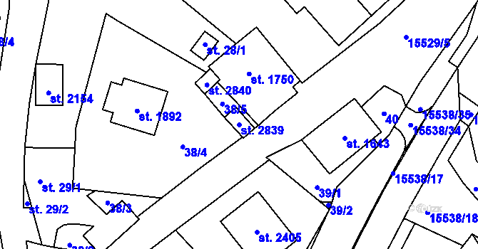 Parcela st. 2839 v KÚ Hovězí, Katastrální mapa
