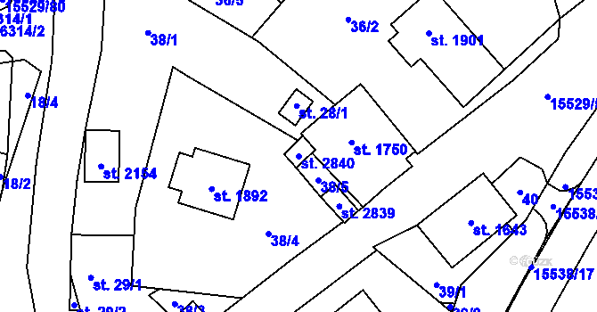 Parcela st. 2840 v KÚ Hovězí, Katastrální mapa