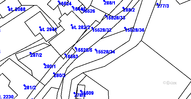 Parcela st. 15528/34 v KÚ Hovězí, Katastrální mapa