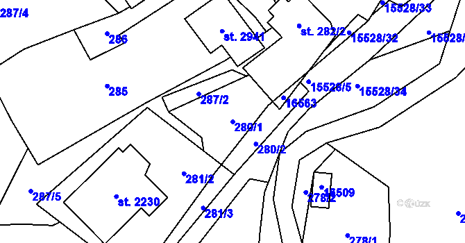 Parcela st. 280/1 v KÚ Hovězí, Katastrální mapa
