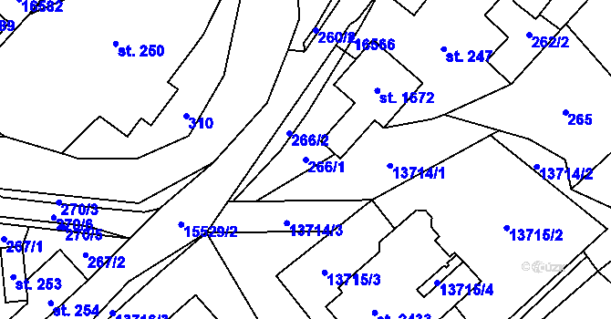 Parcela st. 266/1 v KÚ Hovězí, Katastrální mapa