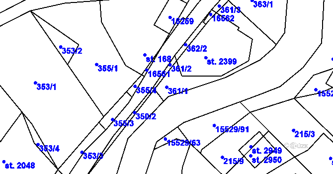 Parcela st. 361/1 v KÚ Hovězí, Katastrální mapa