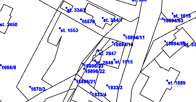 Parcela st. 2847 v KÚ Hovězí, Katastrální mapa