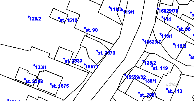 Parcela st. 2873 v KÚ Hovězí, Katastrální mapa