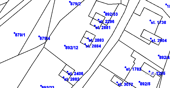 Parcela st. 2884 v KÚ Hovězí, Katastrální mapa