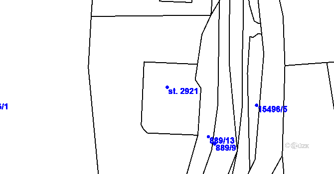 Parcela st. 2921 v KÚ Hovězí, Katastrální mapa