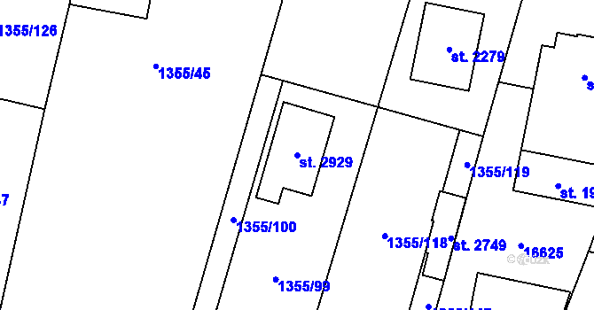 Parcela st. 2929 v KÚ Hovězí, Katastrální mapa