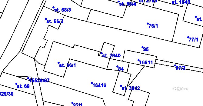 Parcela st. 2940 v KÚ Hovězí, Katastrální mapa