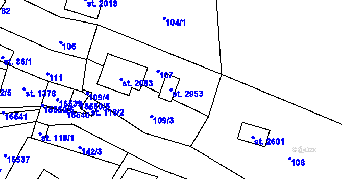Parcela st. 2953 v KÚ Hovězí, Katastrální mapa