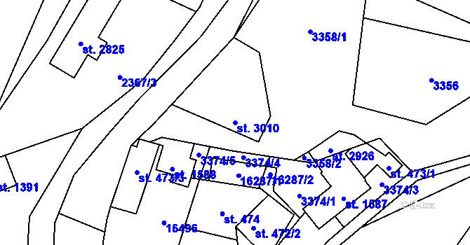 Parcela st. 3010 v KÚ Hovězí, Katastrální mapa