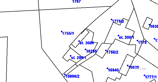Parcela st. 3086 v KÚ Hovězí, Katastrální mapa