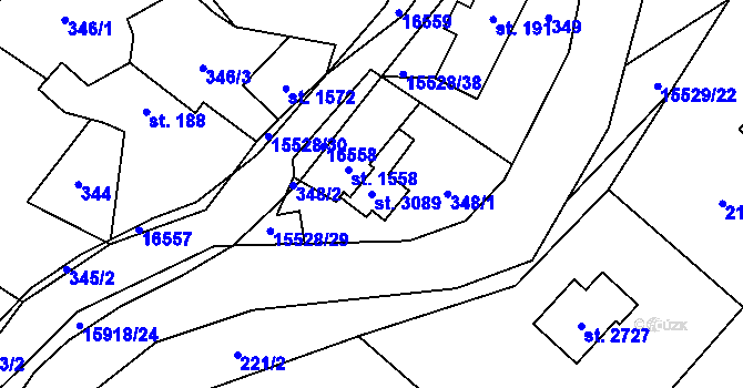 Parcela st. 3089 v KÚ Hovězí, Katastrální mapa