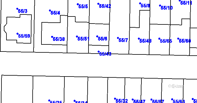 Parcela st. 55/43 v KÚ Hovorany, Katastrální mapa