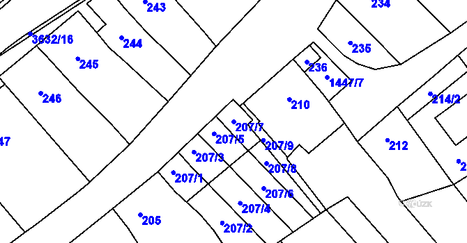 Parcela st. 207/7 v KÚ Hovorany, Katastrální mapa