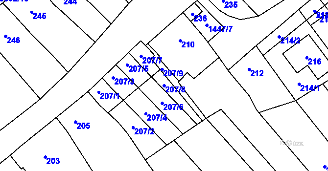Parcela st. 207/8 v KÚ Hovorany, Katastrální mapa