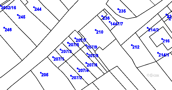 Parcela st. 207/9 v KÚ Hovorany, Katastrální mapa