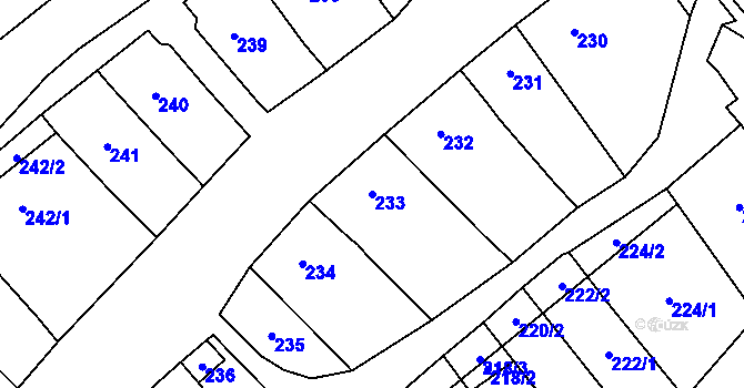 Parcela st. 233 v KÚ Hovorany, Katastrální mapa