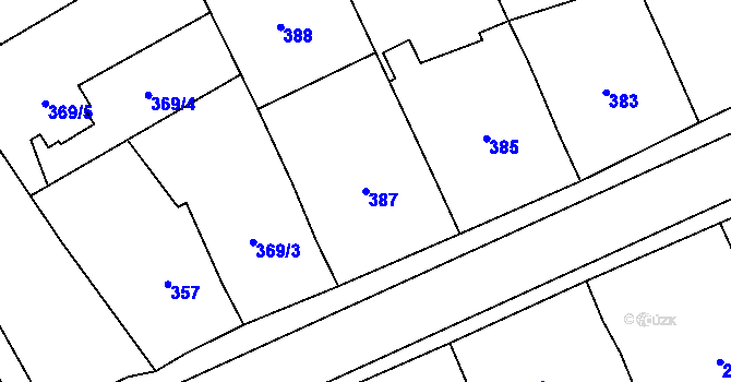 Parcela st. 387 v KÚ Hovorany, Katastrální mapa