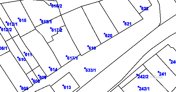 Parcela st. 619 v KÚ Hovorany, Katastrální mapa