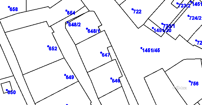 Parcela st. 647 v KÚ Hovorany, Katastrální mapa