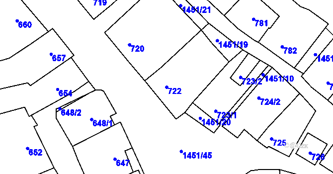 Parcela st. 722 v KÚ Hovorany, Katastrální mapa
