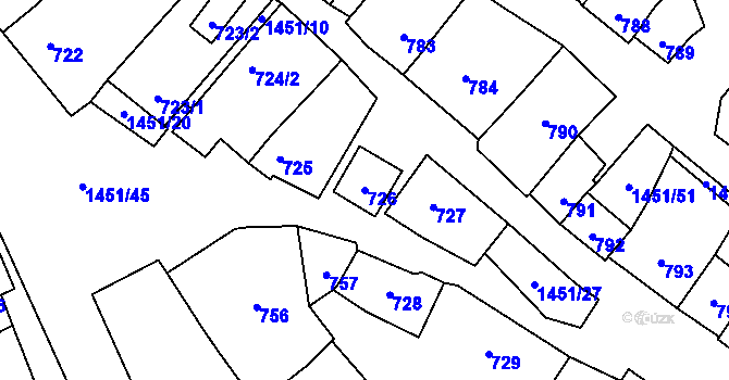 Parcela st. 726 v KÚ Hovorany, Katastrální mapa