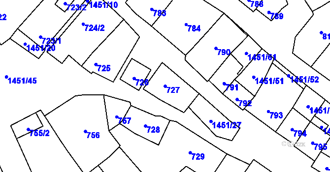 Parcela st. 727 v KÚ Hovorany, Katastrální mapa