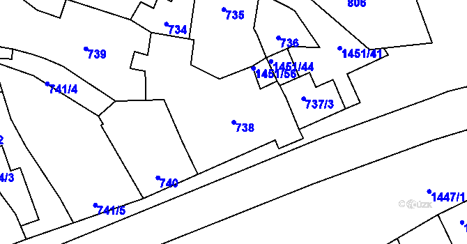 Parcela st. 738 v KÚ Hovorany, Katastrální mapa