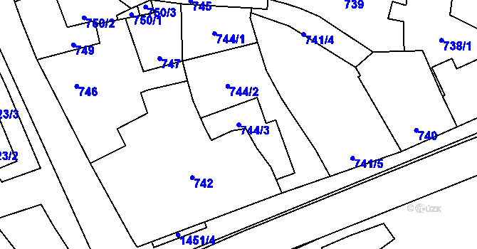 Parcela st. 744/3 v KÚ Hovorany, Katastrální mapa