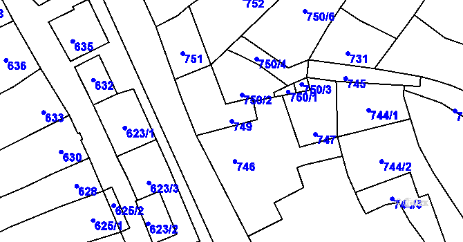 Parcela st. 749 v KÚ Hovorany, Katastrální mapa