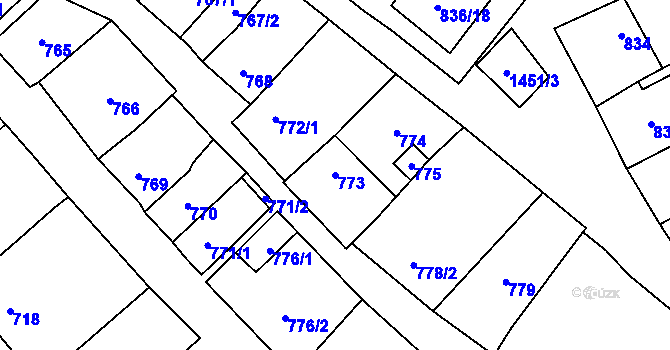 Parcela st. 773 v KÚ Hovorany, Katastrální mapa