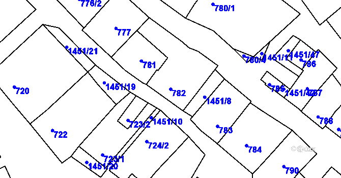 Parcela st. 782 v KÚ Hovorany, Katastrální mapa