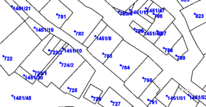 Parcela st. 783 v KÚ Hovorany, Katastrální mapa