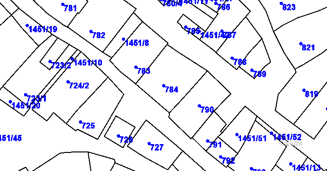 Parcela st. 784 v KÚ Hovorany, Katastrální mapa