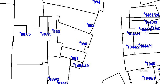 Parcela st. 990 v KÚ Hovorany, Katastrální mapa