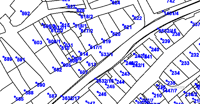 Parcela st. 533/1 v KÚ Hovorany, Katastrální mapa