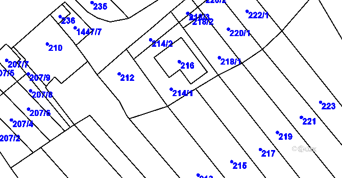 Parcela st. 214/1 v KÚ Hovorany, Katastrální mapa
