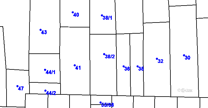 Parcela st. 38/2 v KÚ Hovorany, Katastrální mapa