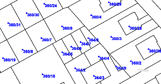 Parcela st. 364/7 v KÚ Hovorany, Katastrální mapa