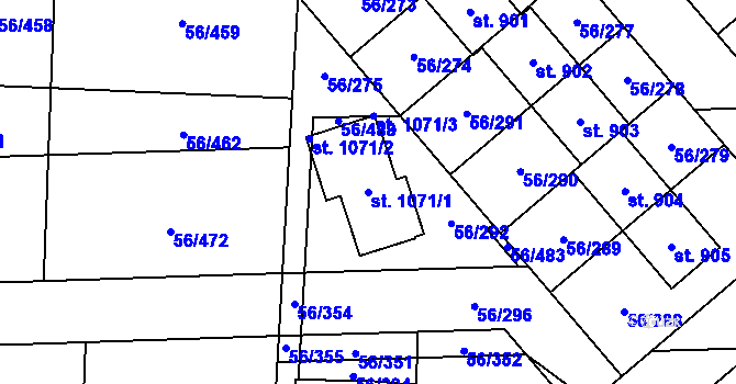 Parcela st. 1071/1 v KÚ Hovorčovice, Katastrální mapa