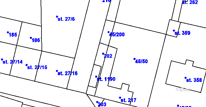 Parcela st. 202 v KÚ Hovorčovice, Katastrální mapa