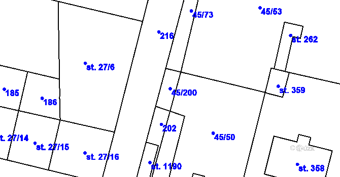 Parcela st. 45/200 v KÚ Hovorčovice, Katastrální mapa