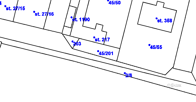 Parcela st. 45/201 v KÚ Hovorčovice, Katastrální mapa