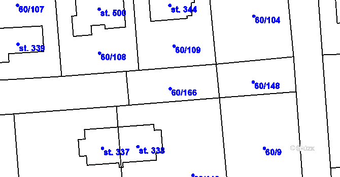 Parcela st. 60/166 v KÚ Hovorčovice, Katastrální mapa